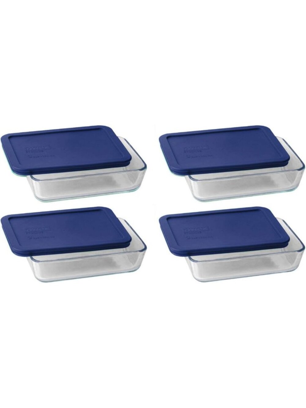 3-Cup Glass Storage Containers with Dark Blue Lids - 4-Pack, BPA-Free, Made in